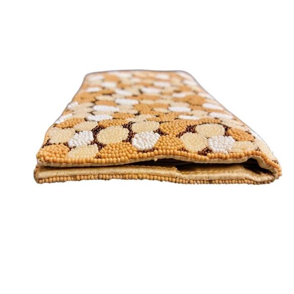 Vintage Formal Beaded Clutch Saks Fifth Avenue Neutral Satin Cocktail Bag - Picture 11 of 13